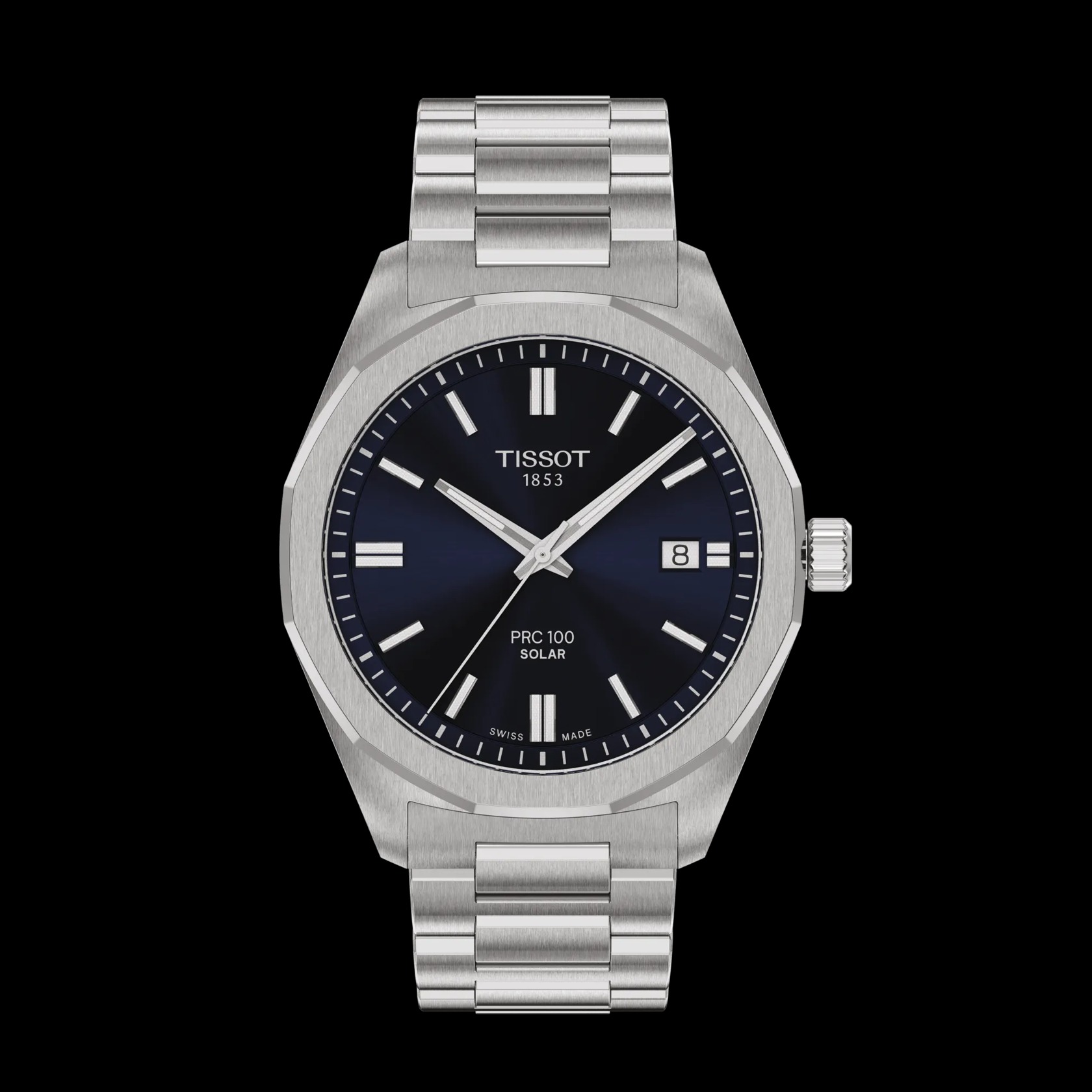 Tissot PRC 100 ブルー文字盤 TISSOT PRC 100 Solar Quartz 39 MM Blue Dial SS Men's Watch